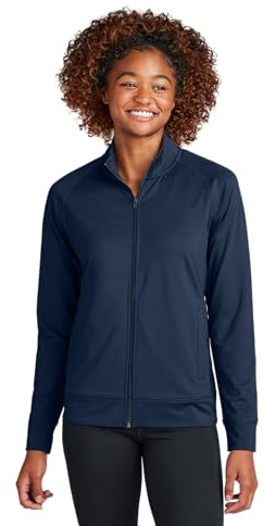 SPORT-TEK Women's Sport-Wick Stretch Full Zip Cadet Jacket, True Navy, Large
