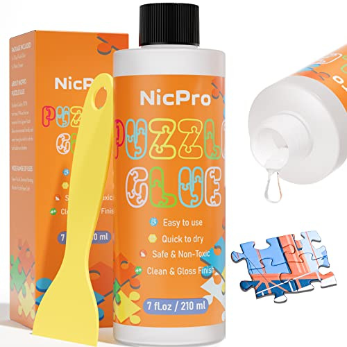 Nicpro Large Jigsaw Puzzle Glue 7oz / 210ml with Applicator, High Gloss & Quick Drying and Non-Toxic, Diamond Painting Sealer for Art Craft Puzzle 1000/2000/3000/5000 Pieces