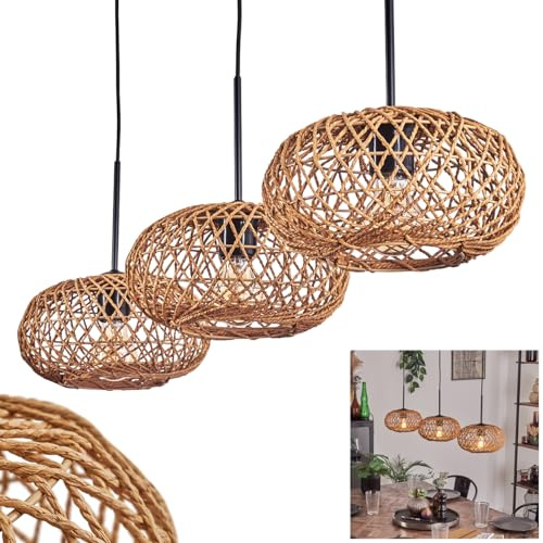 HOFSTEIN Hängeleuchte Mulstrand, Hängelampe aus Metall/Bambus in Schwarz/Naturfarben, Pendelleuchte im Boho/skandinavischen Desgin mit Lichteffekt, Ø 25 cm, 3 x E27, Esszimmer, Küche, Wohnzimmer