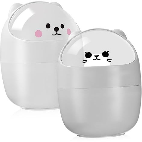 OFFSCH 2stücke Mini-katzen-mülleimer Mit Deckel Kleiner Abfallkorb Für Schreibtisch Bad Küche Muscheldesign Aus Hochwertigem Kunststoff Geschmacksneutral Platzsparend