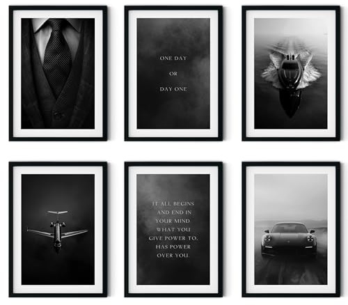MJ-GRAPHICS® - Mood Poster Set Bilder Büro, Set Fashion Poster, Wandbilder Wohnzimmer Deko, Bild Porsche, 6xA3 Poster & Kunstdrucke Schwarz Weiß Bilder Schlafzimmer, Wohnzimmer Poster Set ohne Rahmen