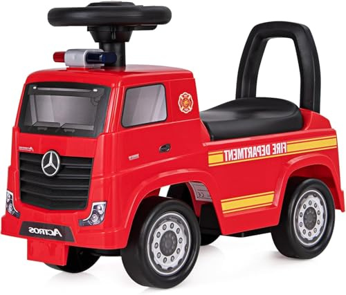 SOARS Mercedes-Benz - Portatore per bambini, camion dei pompieri, guida realistica, con fuoco, clacson e musica, spazio nascosto, capacità massima 23 kg, per bambini 2-6 anni