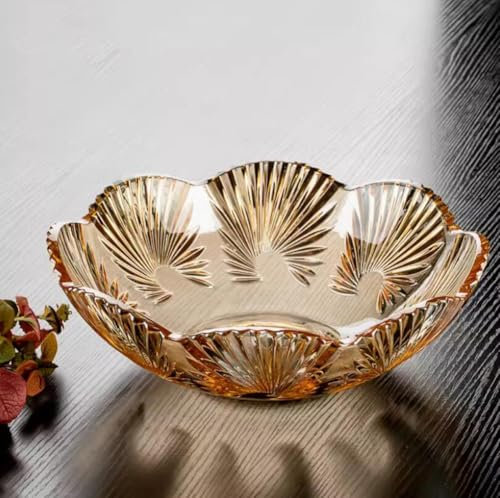 JUNYFFF Fruit Bowl Glass, for Kitchen Counter Fruit Basket, Large 30 Cm Table Centerpieces, for Home,Office,Wedding Decor, Fruit, Snack, Dessert,Yellow