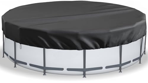 LQCOZYM Poolabdeckung Rund 310 cm – 420D Oxford Abdeckplane wasserdicht & UV-beständig – Mit Kordelzug & Bodenankern – Sommer-Schutzplane für Aufstellpools, Trampolin & Whirlpool (Schwarz, 310 cm)