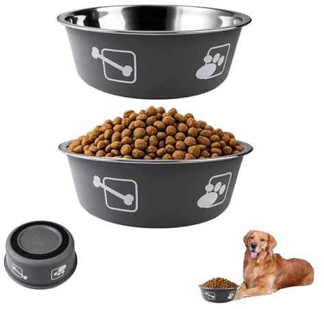 2 Ciotole per Cani in Acciaio Inox, Grandi 1560 ml, 20 cm, Ciotola per Cani