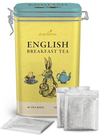 Charbrew Rabbit English Breakfast Easter Bunny Metal Tea Tin Caddy Gift – 60 Teabags Black Tea Blend