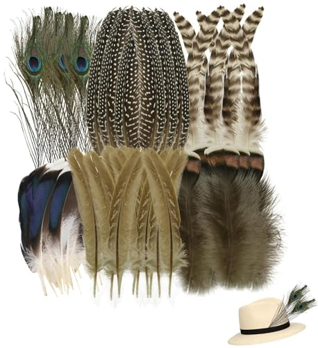 48Pcs Feathers for Crafting, Natural Peacock Feathers, Craft Feathers, Large Feathers, Assorted Colors for, Suitable for Handicraft Making, Wedding Decoration, Party Supplies