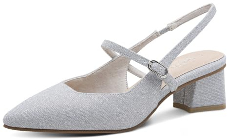 MARCO TOZZI Décolleté Donna Morbido Plantare Feel Me Soletta in Pelle Moderno, Metallico (Silver), 38 EU