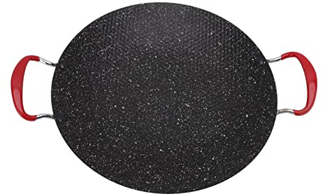 KIMISS Corea BBQ Grill Pan Antiaderente con Manico Anti-scaldamento-piastra Rotonda per Grill per Barbecue per Stufa a Gas e Ceramica, Ideale per le Feste per Barbecue all'aperto (34 cm)