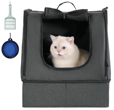 apollo walker Portable Cat Travel Litter Box with Zipped Waterproof Bag,No Collapse with Hard Base Insert at Bottom, No Leakage, No Smell, Easy to Carry, Easy to Use in Hotels, Car Black