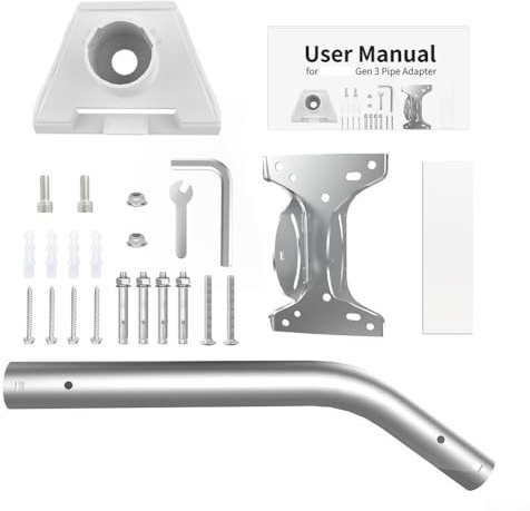 Dachhalterungs-Set für Gen 3 – robustes Drehgelenk mit geradeem/gebogenem Rohr, Edelstahl und Pad, 53 mm Innendurchmesser, 38–50 mm rund (Ellenbogenrohr)