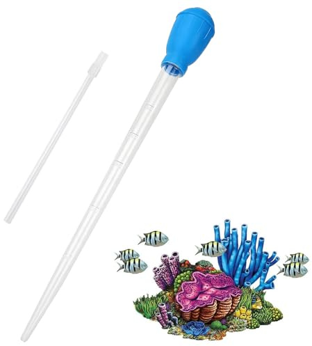 Artomnivera Extra Long Turkey Baster Aquarium 45cm+26cm Extension ABS Fish Tank Cleaner Syringe Coral Feeder Siphon Water Changer Waste Remover Blue Clear
