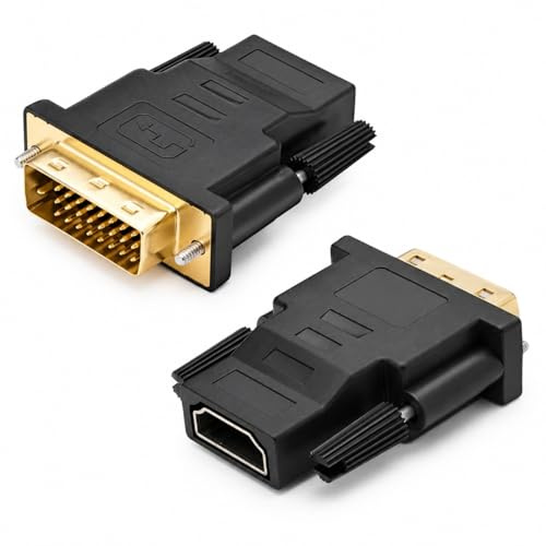 JONYUAL 2 Pack DVI to HDMI Adapter, DVI Male (24+1) to HDMI Female Converter, Gold Plated 1080P Video Adapter with Screw Lock for Monitor, Projector, Desktop PC and Graphics Card
