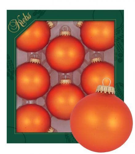 Dekohelden24 - Juego de 8 Bolas para árbol de Navidad (6,7 cm, con Corona Dorada y 50 colgadores rápidos en Dorado), Fabricadas en Lauscha, Color Naranja Mate