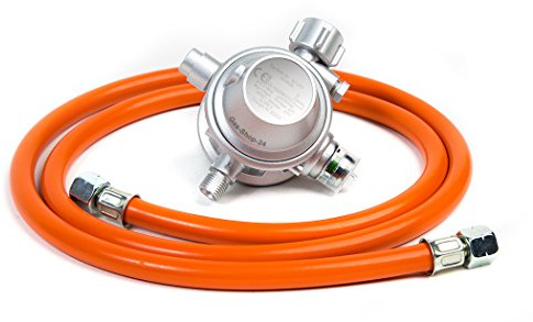 Anschluss-Set: Gewerbe-Druckminderer mit Schlauchbruchsicherung 50 mbar + Gasschlauch 150 cm (für Gasgeräte z.B. Gaskocher, Gasherd, Gas-Heizpilz, Gasbräter, ...) Regler Regulator Gewerberegler