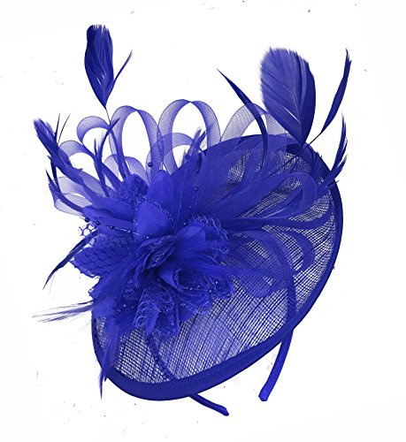 Caprilite kungsblå Sinamay skivfat fascinator hatt för kvinnor bröllop pannband