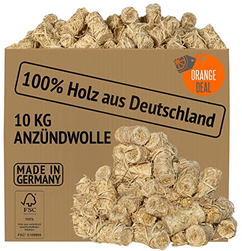 Anzünder Holzwolle 10kg (ca. 800 Stück), Kaminanzünder, Grillanzünder, Anzündwolle, Ofenanzünder, Feueranzünder, Holzwolle Anzünder, Grill Anzünder, Holzanzünder, Anzünder Kamin (2 kg - 5 kg)
