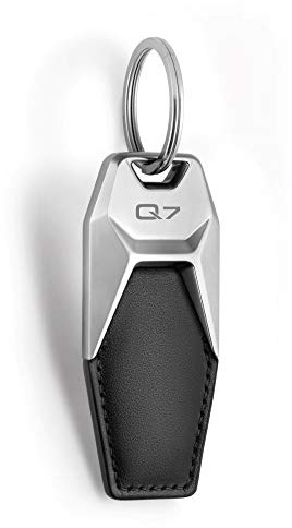 Audi 3181900617 Schlüsselanhänger Metall Leder Anhänger Keyring Gravur, mit Q7 Schriftzug, Silber