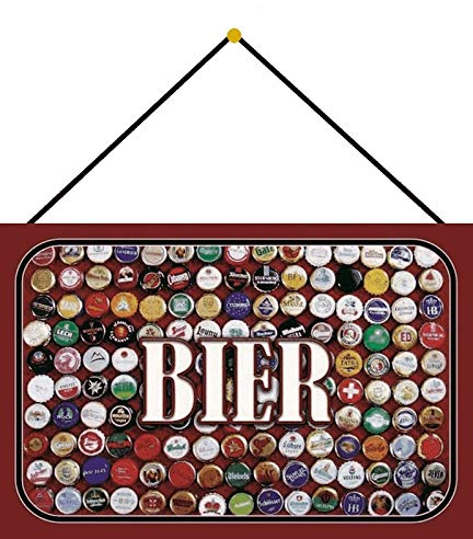 generisch Blechschild 20x30cm gewölbt mit Kordel Bier Kronkorken Sammlung Metall Deko Geschenk Schild