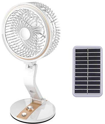 Ventiladores de sobremesa, Ventilador USB Silencioso con Luz de noche LED, con Panel Solar, Establecer la velocidad libremente, Agujero colgar con fondo, Portátil, para Oficina, Hogar, Viajes,Oro