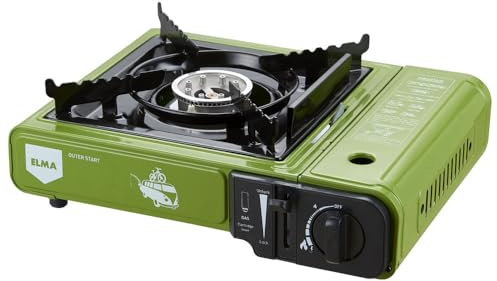 Fornello a Gas Portatile Elma Outer Start Compatibile con Cartucce Butano EN417 e Bombole Butano/Propano, Ideale per Campeggio, Viaggi e Outdoor | con Valigetta di Trasporto, 2,3 Kw, Verde