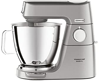 Kenwood Titanium Chef Baker XL, Kitchen Machine with K-Whisk, Stand Mixer with Kneading Hook, Whisk and 6,7L Bowl, KVL85.004SI Power 1200W, Silver