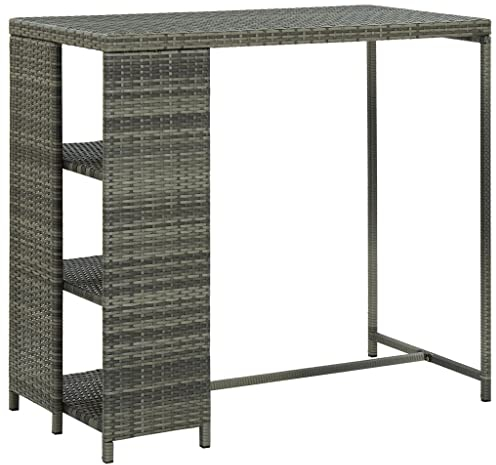 Makastle PE-Rattan Gartenbar mit 3 Ablageflächen, Stehtisch Bistrotisch Gartentisch Bartisch Balkontisch wetterfest Outdoor Gartenmöbel Terrassentisch, Stahlrahmen, 120x60x110 cm