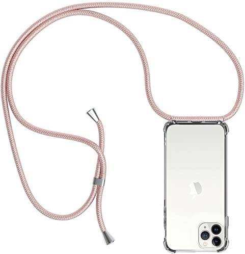 ZYIMOU für iPhone 11 Pro Hülle mit Band, Handyhülle iPhone 11 Pro Handyband Hülle mit Kette Schutzhülle Kordel zum Umhängen Transparent Weich TPU Silikon Bumper, Rosé Gold