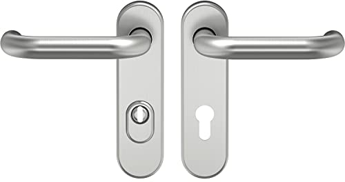 ECO D 110 FS Sicherheits-Drückergarnitur (Türgriff) auf Kurzschild PZ 72 mit Kernziehschutz, Edelstahl matt