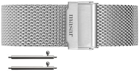 masar 18mm Silver Mesh Watch Band – Cinturino Orologio Argento in Maglia Milanese Milano – Acciaio Inox Premium Ø 0,6mm – Bracciale in Metallo Quick Release/Sgancio Rapido