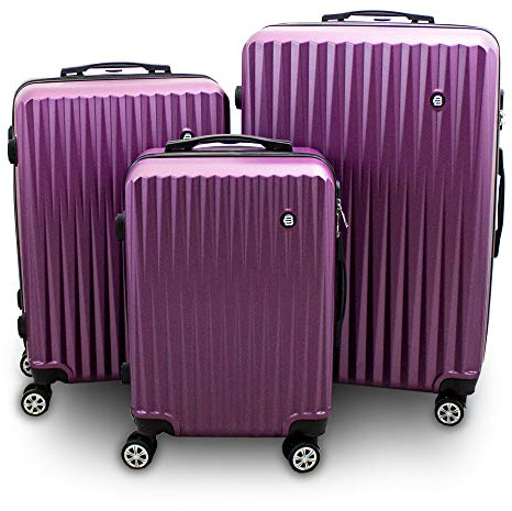 Lacestone Barut Kofferset 3-teilig Reisekoffer Trolley Hartschalenkoffer ABS Teleskopgriff Modell General (Lila)