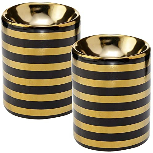 mtb more energy 2er Set Duftlampe Mini ''Modern Stripes'' - Duftlicht Teelichthalter - schwarz/Gold - Höhe 9 cm - Deko Style Home Living
