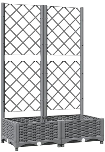 vidaXL Pflanzkübel, Blumenkasten mit Rankgitter für Balkon Garten Terrasse, Pflanzkasten mit Spalier für Kletterpflanzen, Blumenkübel Rankhilfe, Hellgrau PP