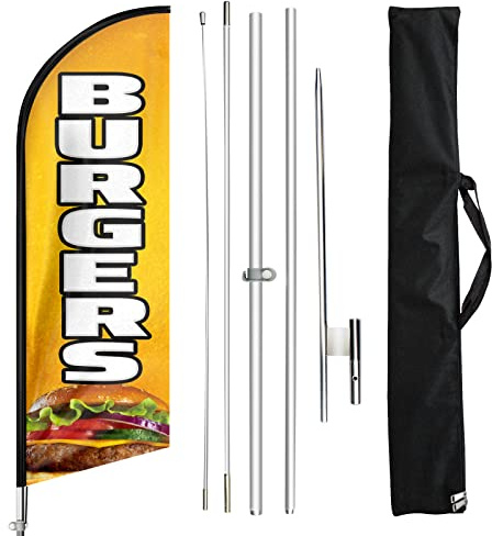 FSFLAG Burger-Feder-Flagge mit Fahnenmast und Erdspieß, 30 cm, windloses Flaggen-Banner, Business für Innen- und Außenbereich, Werbung