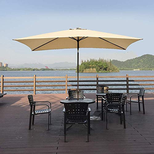 Parasol de terrasse rectangulaire avec manivelle et inclinable pour jardin, plage, marché, table basse, piscine, sans base (beige)