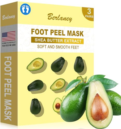 Berlaney Exfolierande fotmask, 3 par, torr fotvård, delade klackar, förhårdnader, tar bort död hud, mjuka fötter, spa hemma eller reser (sheasmör)