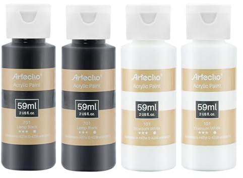 Artecho Acrylfarben Set 4x59 ml, 2oz Acrylic Paint Set - Schwarz und Weiß, Wasserfest und Lichtecht, Schnell Trocknend, ideal für Leinwand, Papier und Stoffe.