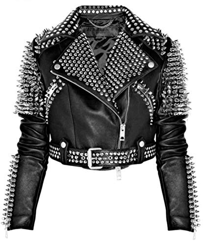 Womens Brando Rock Punk Jacket Britney Spikes Studded Black Motorcycle Jacket - Studded Leather Jacket Women