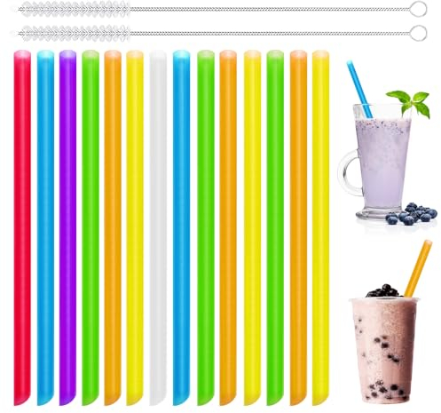 Addein 100 Stück große Strohhalme mit 2 Flaschenbürsten, Strohhalm, wiederverwendbar, extra großer Strohhalm, Bubble Tea Boba Smoothies