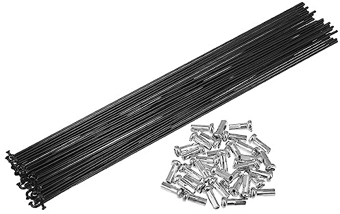 QUARKZMAN 36 Pezzi Raggi per Bicicletta in Acciaio al Carbonio 14G con Nippli, Colore Nero