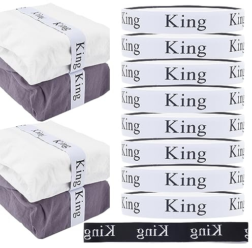 GORGECRAFT 8 Pieza Organizador de Sábanas Bandas Etiquetas de Lino Ropa de Cama Banda Guardián de Sábanas Organización del Armario Palabra King para King Queen Twin Juegos de Cama Dormitorio Negro