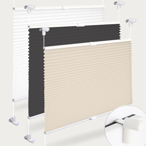Plissee ohne Bohren Plissees Klemmfix 80 x 130 cm (BxH) Beige HOHE QUALITÄT - LANGLEBIG Easyfix klemmträger Plissee Tür & Fenster