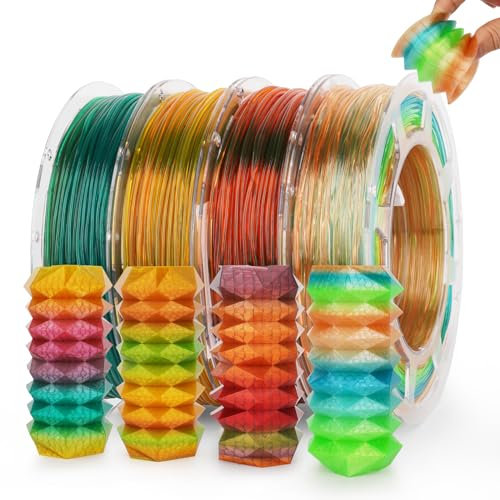 AMOLEN Flexibles 3D-Drucker-Filament-Bündel, mehrfarbig, transparent, Regenbogen-TPU, 1,75 mm Filament, 3D-Druck-Filament-Bündel, 200 gX 4 Spulen