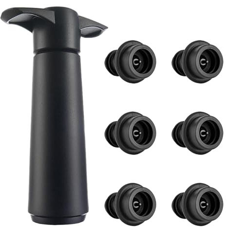Pompe à Vin Avec 6 Bouchons Sous Vide - Protection et Conservation du Vin Réutilisable (Noir)
