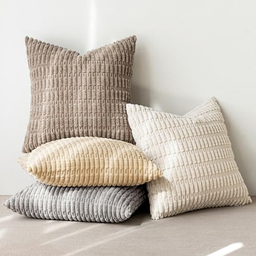 MIULEE 4er Set 45x45 cm Kordsamt Kissenbezüge Moderne Kissenhüllen Dekorative Sofakissen Dekokissen Weicher Zierkissenbezug für Wohnzimmer Sofa Schlafzimmer Boho Dekor Natürliche Serie