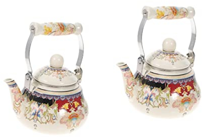 2 pezzi Teiera smaltata Bollitore per il tè Piano cottura Bollitori per tè floreale Piano cottura Bollitore per l'acqua a induzione Teiere giapponesi Retro bollitore per tè smaltato Filtri per caff