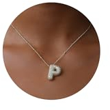Halora Bubble Letter Necklace Gold, Kette Halskette Mit Buchstaben Anhänger Gold Initial Necklace P Schmuck für Damen