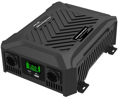DATOUBOSS Universeller Doppel Spannungswandler 12V/24V auf 230V 1200W/2300W, Wechselrichter Reiner Sinus 2000W/4000W Spitzenleistung, mit intelligentem Erkennungssystem & LCD Display & 2 EU Steckdose