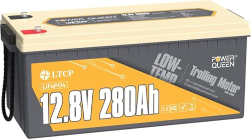 Power Queen 12V 280Ah IP65 wasserdichte Lithium-Batterie für Marine | 200A BMS, Temperaturschutz, Max. 15000 Zyklen, für Wohnmobile, Solaranlagen, Boote, Heimenergiespeicher
