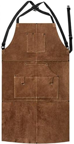 SunaOmni svetsförkläde 61 x 102 cm träbearbetningsförkläde värme- och flambeständigt läderförkläde med ficka justerbart snickarförkläde snabbfrigörande för svetsare män läderförkläde arbetsförkläde